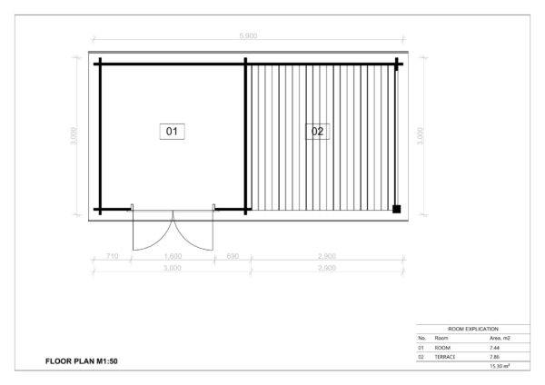 log cabin office with terrace john 44mm plan