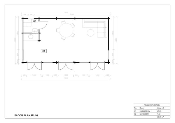 Wooden Summer House Ebony 44mm, 30 M²