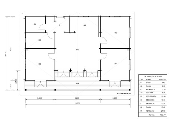 Log Cabin Tess (Insulated, 44+44mm), 100m²