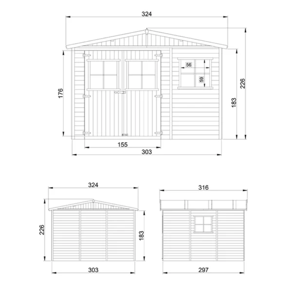 Garden house SH561 – 303 x 297 cm – 9 m2