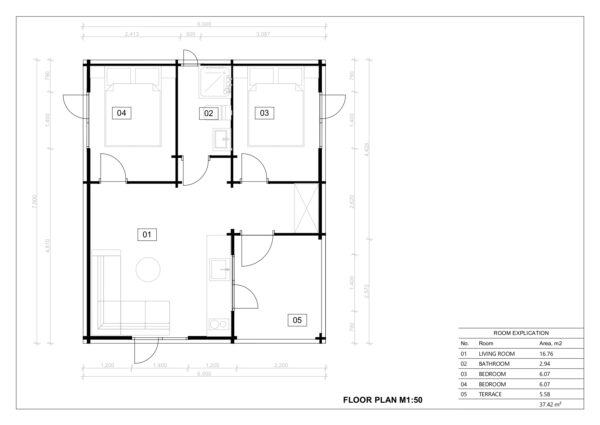 Garden Log Cabin 44mm Antigonos, 32 M²
