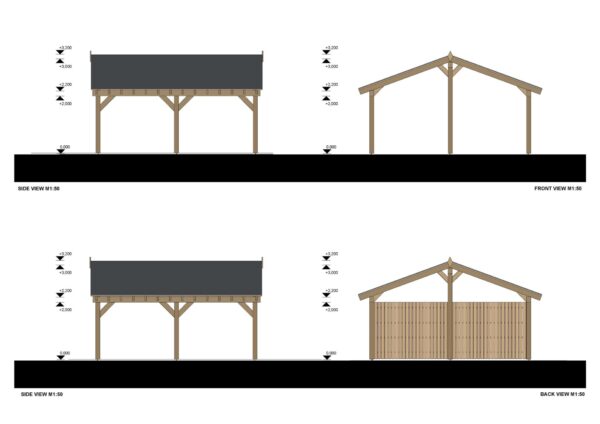 Double Wooden Carport Jurre, 6×6 m