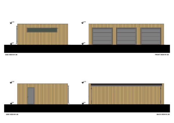Triple Wooden Garage Kees (34 mm + cladding), 9×6 m