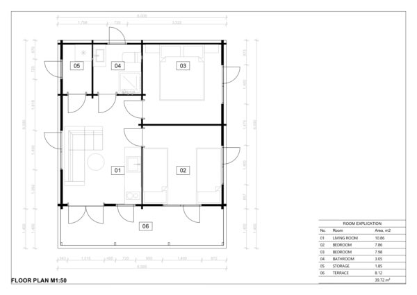 Log Cabin House 44mm Cassander, 32 M²