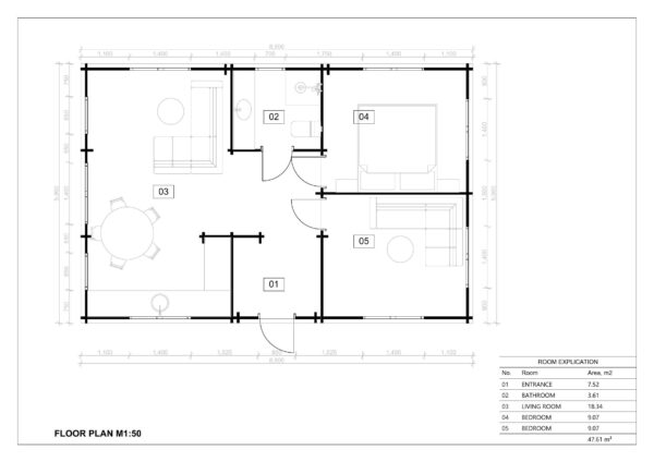 Wooden Summer House Marteen 44mm, 53 M²