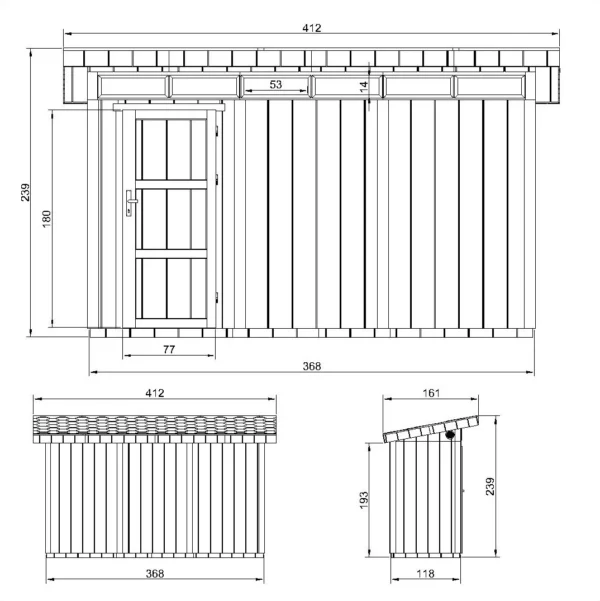Luxury wooden tool shed SH584 – 118 x 368 cm – 4 m2