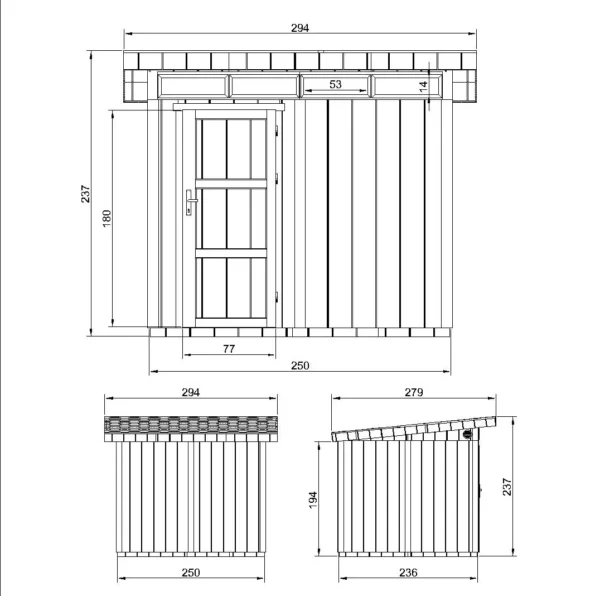 Luxury wooden tool shed SH587 – 236 x 250 cm – 6 m2