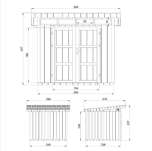 Luxury wooden tool shed without floor SH589 – 236 x 250 cm – 6 m2