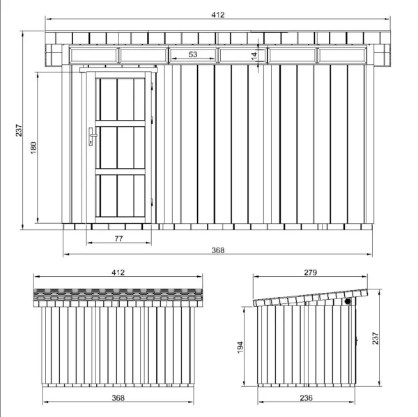 Luxury wooden tool shed SH593– 236 x 368 cm – 9 m2