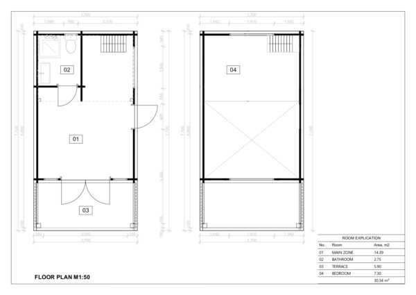 Residential Log Cabin 44mm, Antigonos, 3.7×7, 24 M²