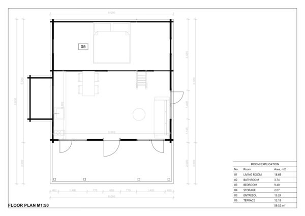 Wooden Log Cabin Cleopatra, 47 M²