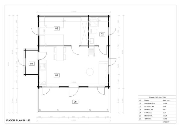 Wooden Log Cabin Cleopatra, 47 M²