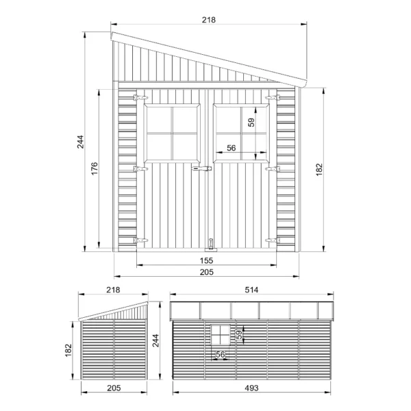 Wooden garden house SH574 – 205 x 493 cm – 10 m2