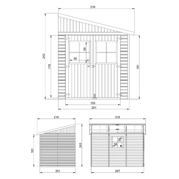 Garden shed with floor SH555 – 201 x 297 cm – 6 m2