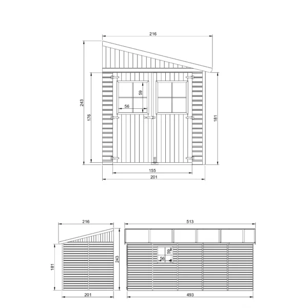 Wooden tool shed with floor SH577 – 201 x 493 cm – 10 m2