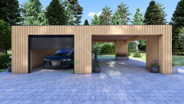 Wooden Garage (34 mm + cladding) 4×6 + carport 4×6, Valentijn